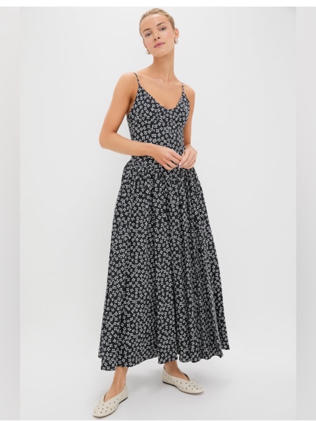 Staud Black Woodblock Floral Dena Dress